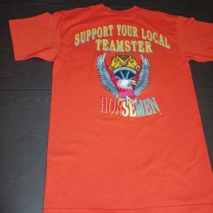 Vintage Teamster Horsemen Pocket Graphic Brotherhood T Shirt Bayside Size Medium